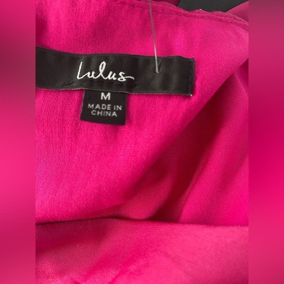Lulu's NWT Trendsetting Direction Magenta Satin Tie Front Wide Leg Jumpsuit - Picture 9 of 11